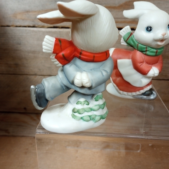 Pair of Skating Bunnies Christmas Figurines Homco Home Interior Holiday Decor - Picture 4 of 7